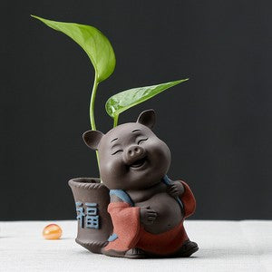 Creative Vase Decoration Small Size Yixing Zisha Purple Clay Pig Statue Tea Pet
