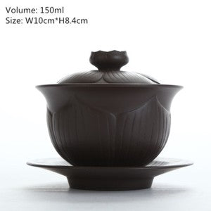 Multi-pattern Yixing Zisha Gaiwan Chinese Purple Clay Tea Bowl Cup Saucer Lid
