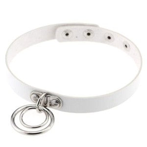Gothic Punk White Pu Leather Spiked Rivet O-Ring Collar Stud Choker Necklace
