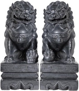 Black Foo Dogs Statues Pair - Guardian Ornaments for Office/Home Luck Gift