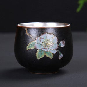 70ml Porcelain Glaze Silver Tea Cup Floral Painted Glaze Under Cups Tea Set