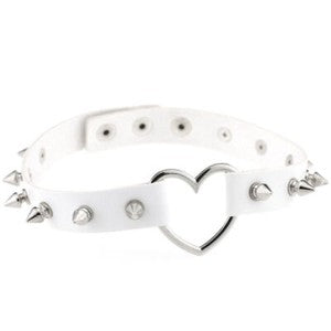 Gothic Punk White Pu Leather Spiked Rivet O-Ring Collar Stud Choker Necklace