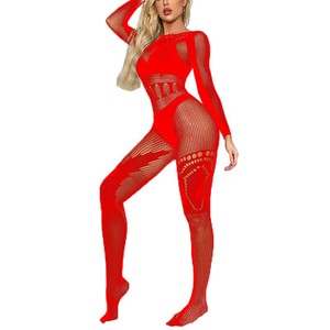 Sexy Women's Fishnet Mesh Full Bodysuit Long Sleeve Jumpsuits Bodystocking