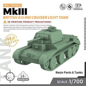 SS562 1/200/350/700 Military Model Kit British A13 MKI Cruiser MkIII Light Tank