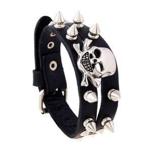 Gothic Punk Rock Skull & Spikes Leather Cuff Bracelet Studded Wristband Bold