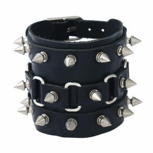 Gothic Punk Rock Skull & Spikes Leather Cuff Bracelet Studded Wristband Bold