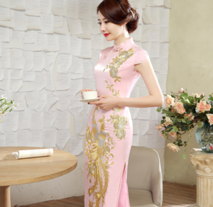 New Red Chinese Womens Embroidery Evening Party Dress Long Cheongsam Qi Pao Sz