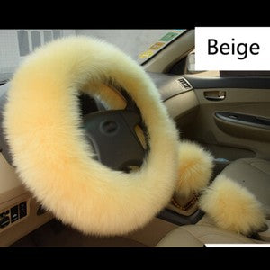 Universal 3Pcs Fur Wool Furry Fluffy Thick Car Steering Wheel Cover Accessories