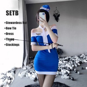 Women Sexy Lingerie Police Uniform Office Lady Dress Stewardess Cosplay Costume