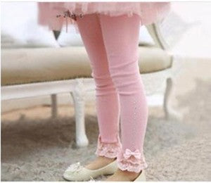 Girls Rhinestone Leggings Spring Fall Children Lace Trim Ruffle Princess Kids