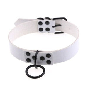 Gothic Punk White Pu Leather Spiked Rivet O-Ring Collar Stud Choker Necklace
