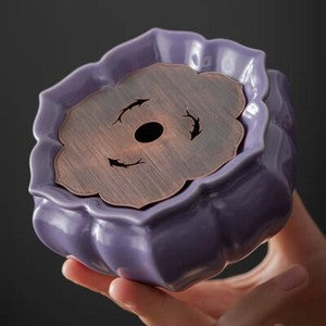 Porcelain Holder For Tea Pot Water Reservoir Pot Mat Lotus Design Copper Filter