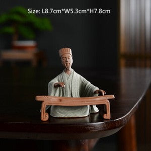 Historical Human Statue Yixing Zisha Purple Clay Tea Pet Posture On Tea Table