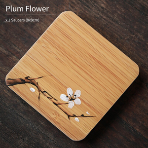 Handpainted Plum Flower Bamboo Teacuo Saucers Tea Coasters Accessories