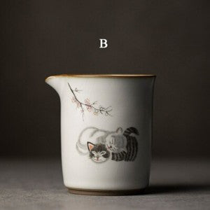 300Ml Chinese Ceramic Fair Cup Chahai Cat Pattern Kung Fu Tea Set Accessories
