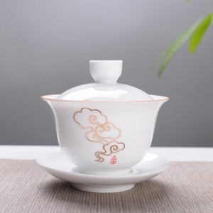 180ml Ceramic Tureen Bone China Tea Bowl Porcelain Gaiwan Cup & Cup Lid & Mat