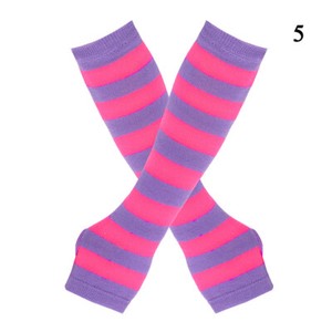 Women Striped Arm Sleeve Mittens Arm Hand Warmer Knitted Long Fingerless Gloves