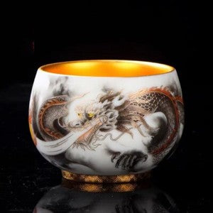 Gilding Hand Painted Tea Cup Fat Mutton Jade Porcelain Master Cup 180ml Tea Cup