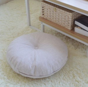 Linen Floor Pillow Seating Cushion with Removable Zippered Cover Thick Round 18"