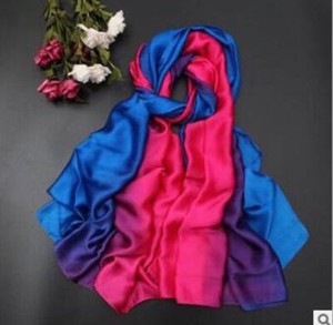 100*190cm Colorful Gradient Women Silk Scarf Shawl Belly Dance Waving Scarf Veil
