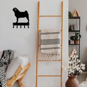 Pug Dog - Key Hooks & Keychain Holder - 6 inch Wide/9 inch Wide Metal Wall Art