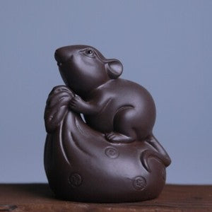 Chinese Tea Pet Yixing Zisha Purple Clay Mouse Statue Small Size Mascot Tea Play