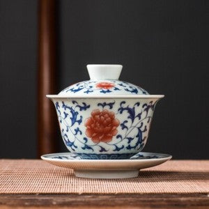 handmade gaiwan under glaze porcelain covered bowl SanCai tureen 150ml coaster