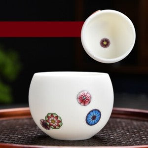 Ceramic Tea Cup Fat Mutton Jade Porcelain Master Cup Butterfly Print Cup 140ml