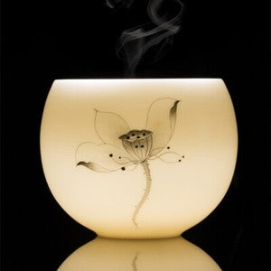 Mutton Fat Jade Porcelain Cup 150ml Handpainted Master Tea Cup Under Glaze Lotus