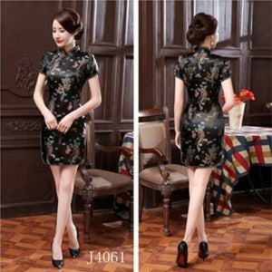 Chinese Traditional Cheongsam Faux Silk Satin Dress Lady Prom Qipao Party Retro
