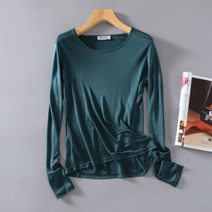 Womens lingerie Mulberry Silk Knitted Round Neck T Shirt Undershirt Long Sleeve