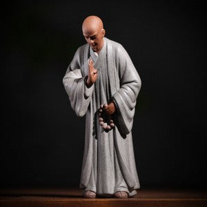 yixing zisha tea pet Buddha monk statue handmade purple clay artware shelf deco