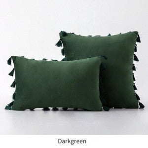 Tassel Velvet Sofa Pillow Cover Solid Plush Sofa Cushion Cover Fringe Pillowcase
