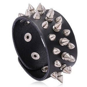 Gothic Punk Rock Skull & Spikes Leather Cuff Bracelet Studded Wristband Bold