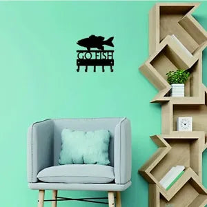 Wall Mounted Hook Up Go Fish Bass Key Rack Hanger Metal Pendant Wall Art Home