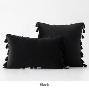 Tassel Velvet Sofa Pillow Cover Solid Plush Sofa Cushion Cover Fringe Pillowcase