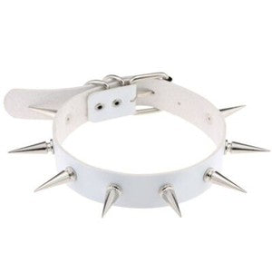 Gothic Punk White Pu Leather Spiked Rivet O-Ring Collar Stud Choker Necklace