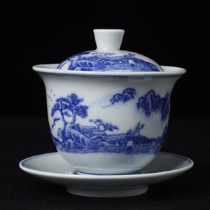 Porcelain Gaiwan Under Glaze Handpainted Tureen Ceramic Covered Bowl Saucer Lid