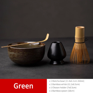 Ceramic Matcha Set with Bamboo Whisk and Chasen Holders