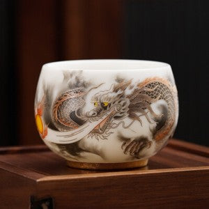 Gilding Hand Painted Tea Cup Fat Mutton Jade Porcelain Master Cup 180ml Tea Cup