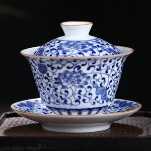 Jingdezhen Blue-and-white Porcelain Gaiwan Chinese Ceramic Tureen With Saucer