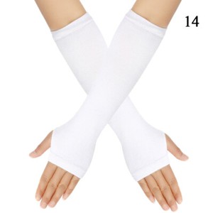Women Striped Arm Sleeve Mittens Arm Hand Warmer Knitted Long Fingerless Gloves