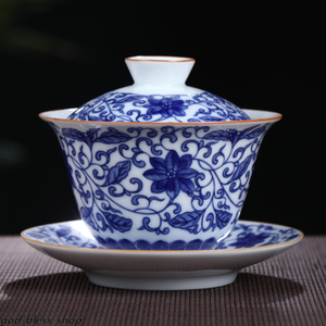 Jingdezhen Blue-and-white Porcelain Gaiwan Chinese Ceramic Tureen With Saucer