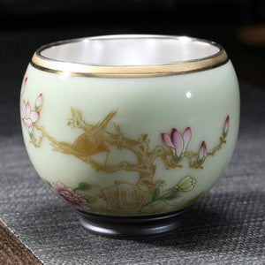 999 Silver gilt tea bowl Ru Kiln Antique Tea Cup Chinese kungfu master tea cup