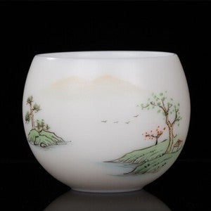 Mutton Fat Jade Porcelain Cup 150ml Handpainted Master Tea Cup Under Glaze Lotus