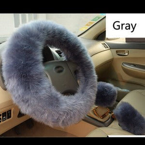 Universal 3Pcs Fur Wool Furry Fluffy Thick Car Steering Wheel Cover Accessories