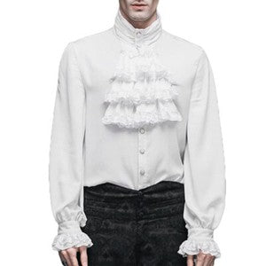 Fashion Mens Shirt Top Black/white Gothic Steampunk Victorian Regency Aristocrat