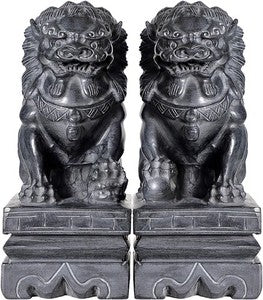 Black Foo Dogs Statues Pair - Guardian Ornaments for Office/Home Luck Gift