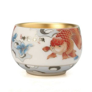 Gilding Hand Painted Tea Cup Fat Mutton Jade Porcelain Master Cup 180ml Tea Cup