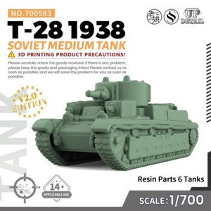 SSMODEL SS583 1/200/350/700 Military Model Kit Soviet T-28 1938 Medium Tank
